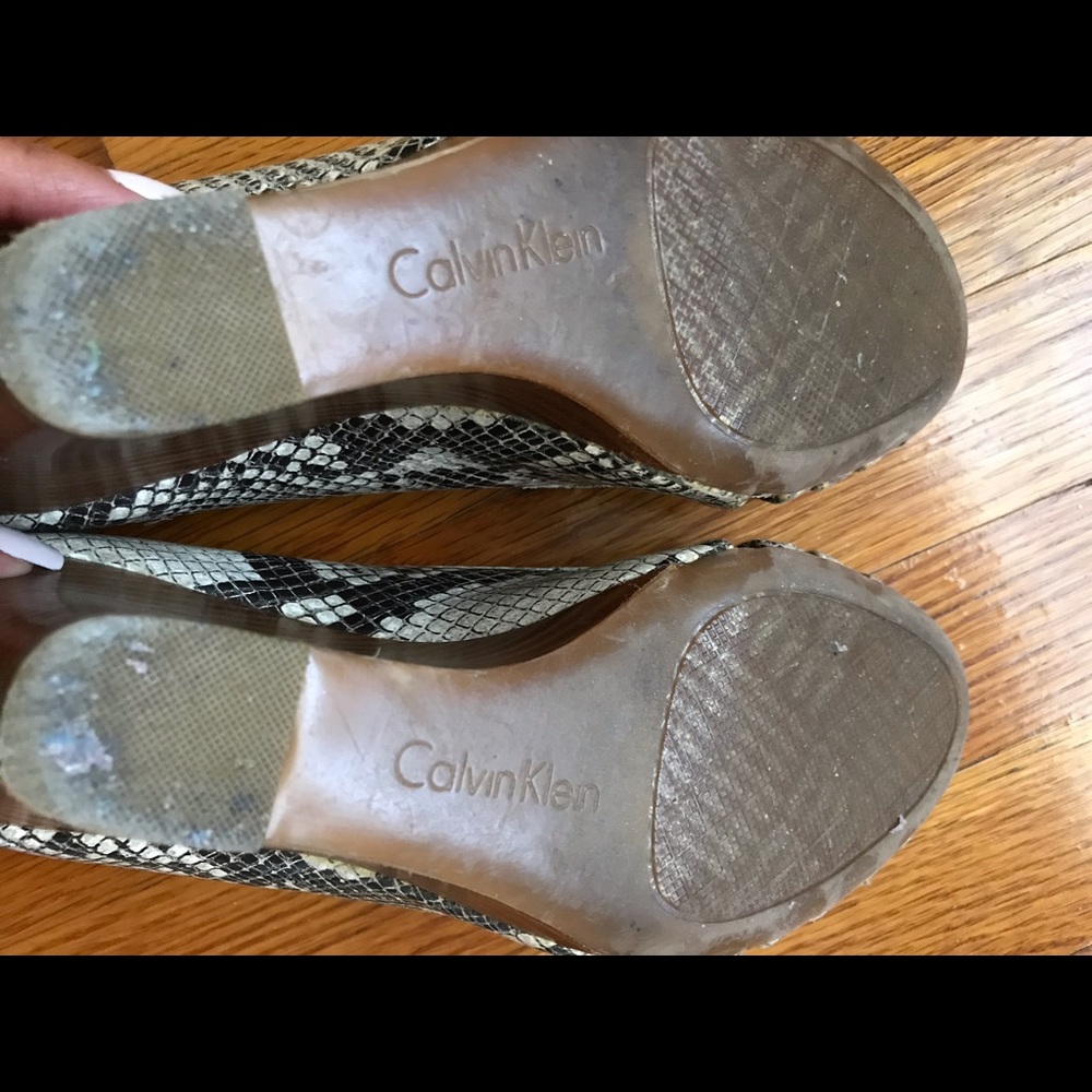 Calvin Klein Open Toe Snakeskin Wedges - Picture 8 of 8